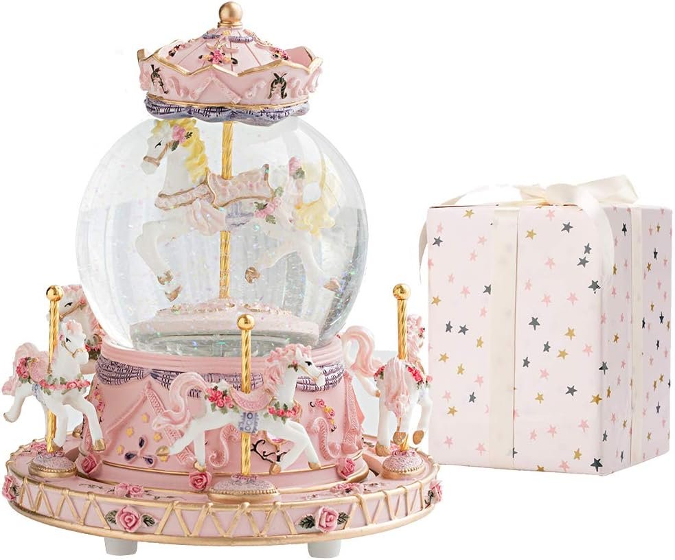 LOVE FOR YOU Gift Wrapped Music Box Carousel Horses Color Lights Unicorn Musical Snow Globe for Girls and Women Baby Kids Sister Daughter Mom Granddaughter Grandma Christmas...