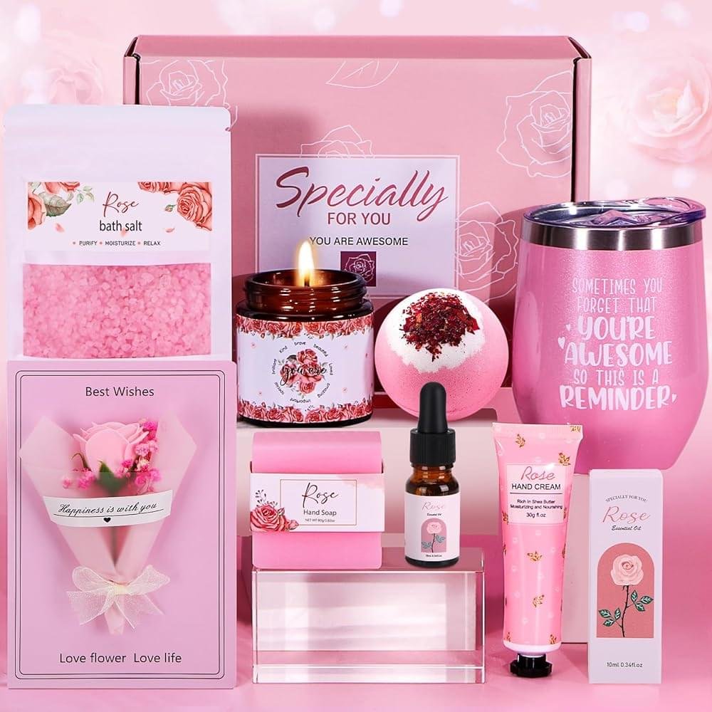 Birthday Gifts for Women, Rose Pamper Hampers for Her, Presents for Mum Wife Sister Friends,Relaxation SPA Gifts Ladies Care Package for Her, Anniversary Valentines Gifts for...