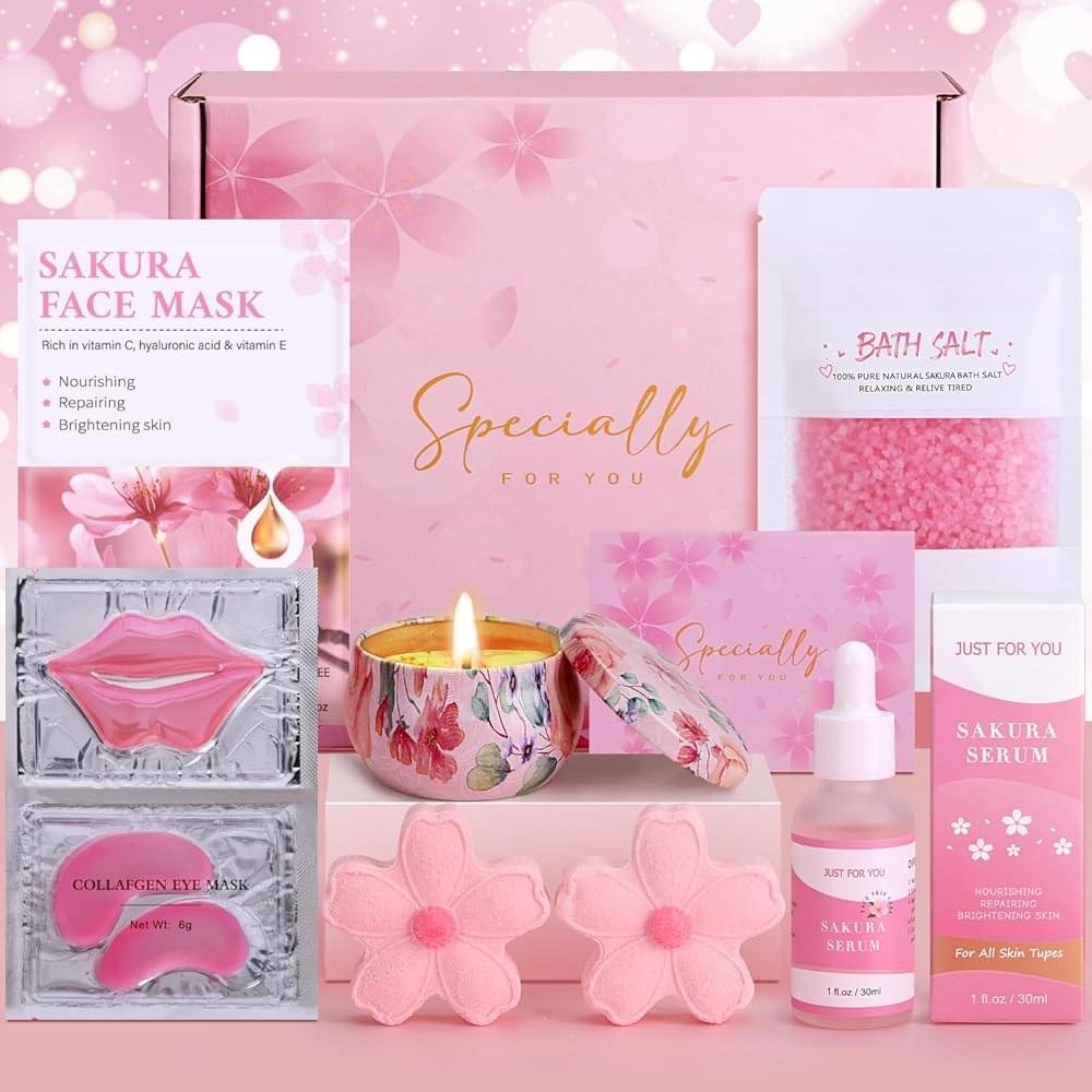 Birthday Pamper Gifts For Women, Sakura Skin Care Sets & Kits For Teenage Girls, Presents For Friend Mum Sister, Relaxation Bath Ladies Gifts Care Package Valentines Gifts for...