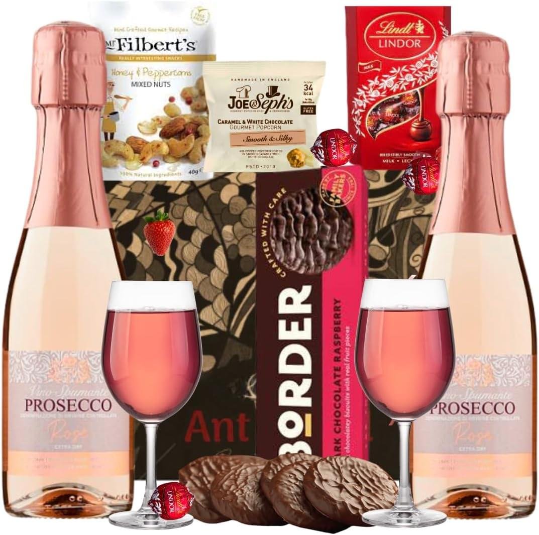 The Pink Rose Prosecco Chocolate Hamper Gift Set, Prosecco Gift Set for Women - All Birthdays|Mother's Day|Valentine Day - Women Presents Ideas For Birthday|Presents for Women