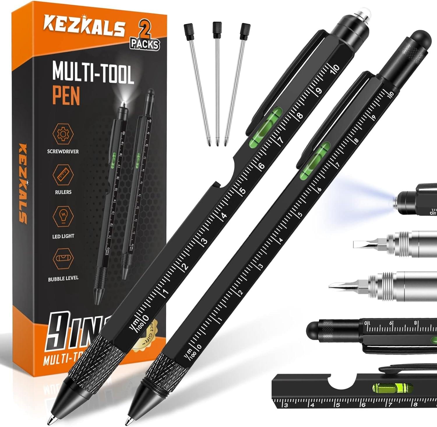 KEZKALS Gifts for Men, 2pack-9 in 1 Multi Tool Pen Set, Valentines Gifts for him/her, Birthday Gifts for Men Who Have Everything, Gadgets for Men Gifts for Dad, Presents for... - Image 2