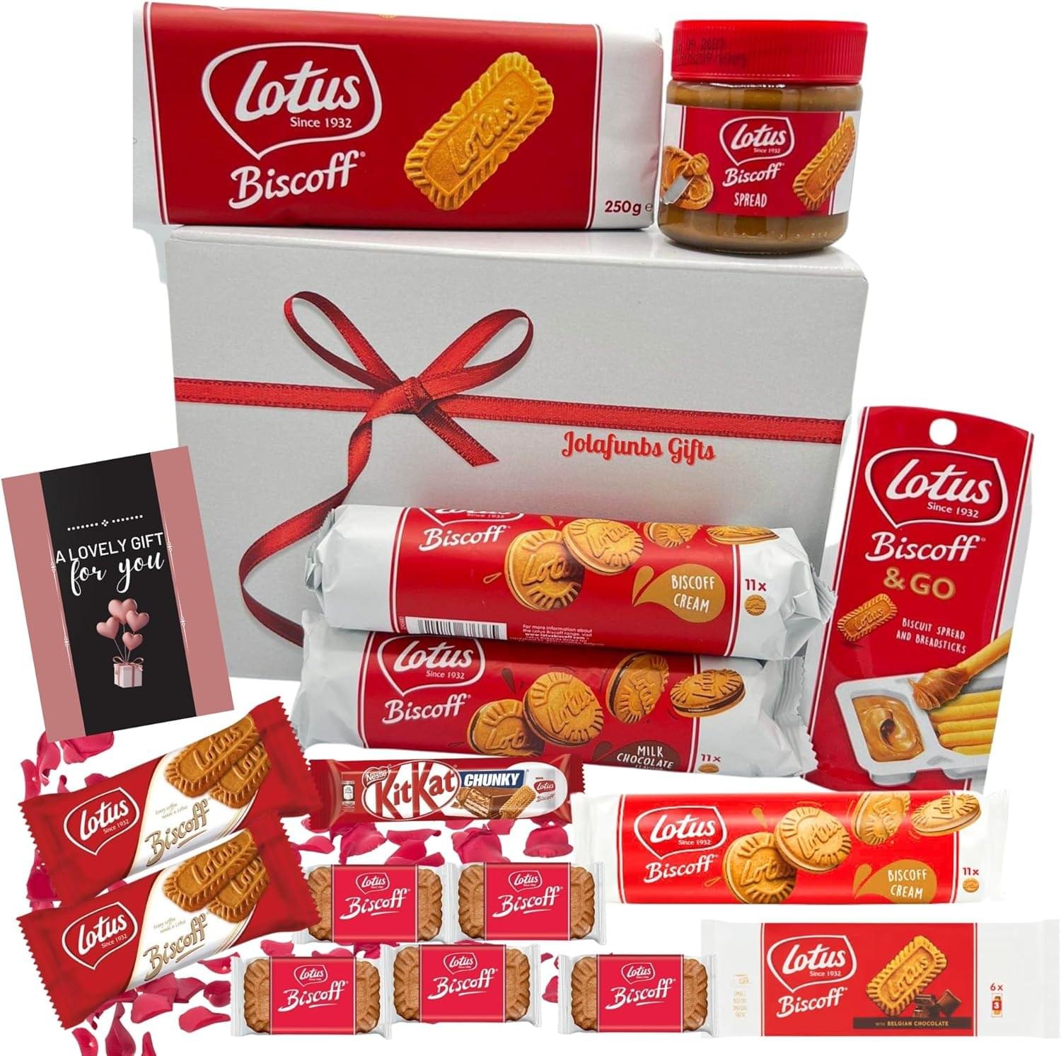 Lotus Biscoff Biscuits Gift Set Hamper Box From Jolafunbs-Greeting card,Biscoff Spread,Biscoff Kitkat, Biscuits&More-Hampers For Couples, Birthday Gifts For Him,hampers For... - Image 2