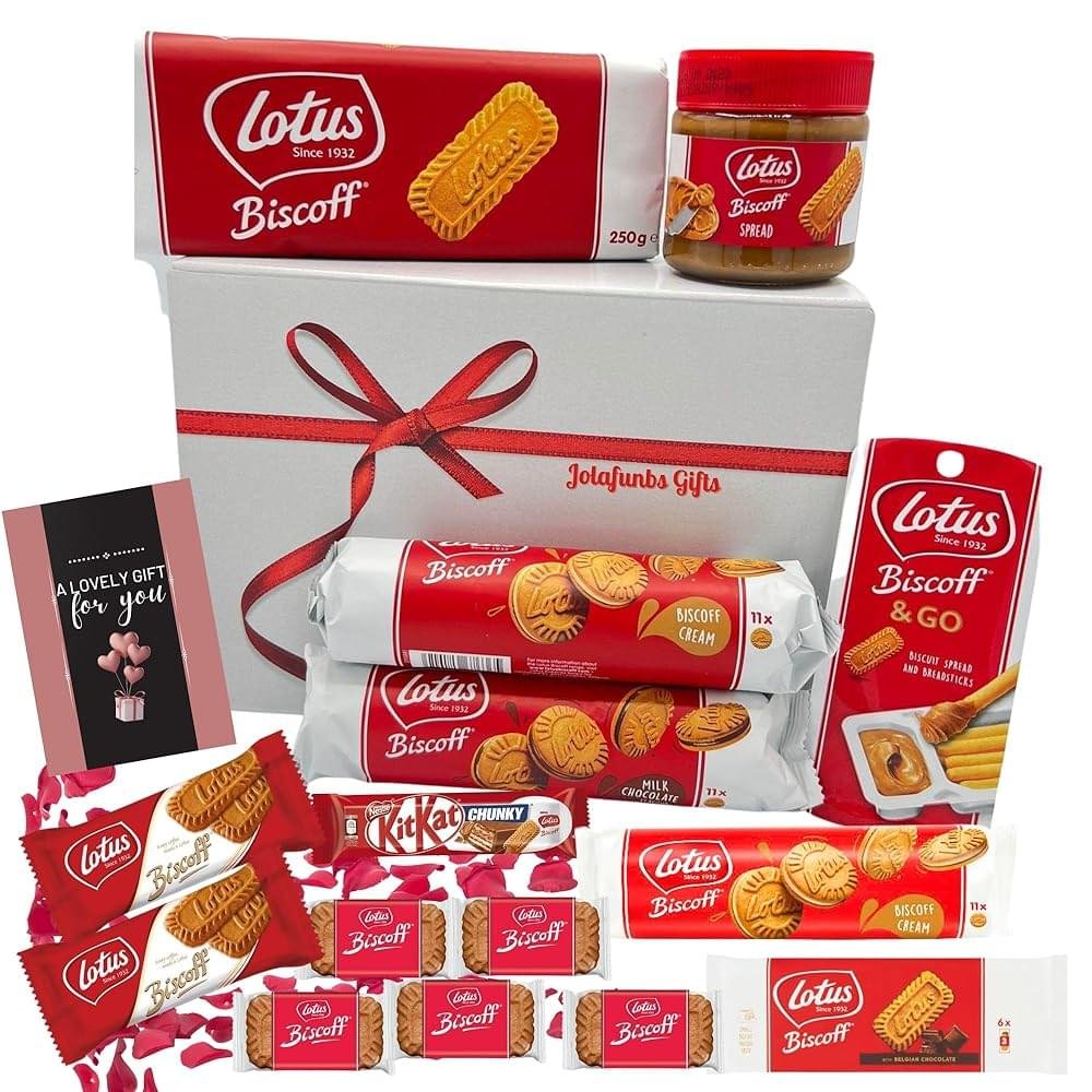 Lotus Biscoff Biscuits Gift Set Hamper Box From Jolafunbs-Greeting card,Biscoff Spread,Biscoff Kitkat, Biscuits&More-Hampers For Couples, Birthday Gifts For Him,hampers For...